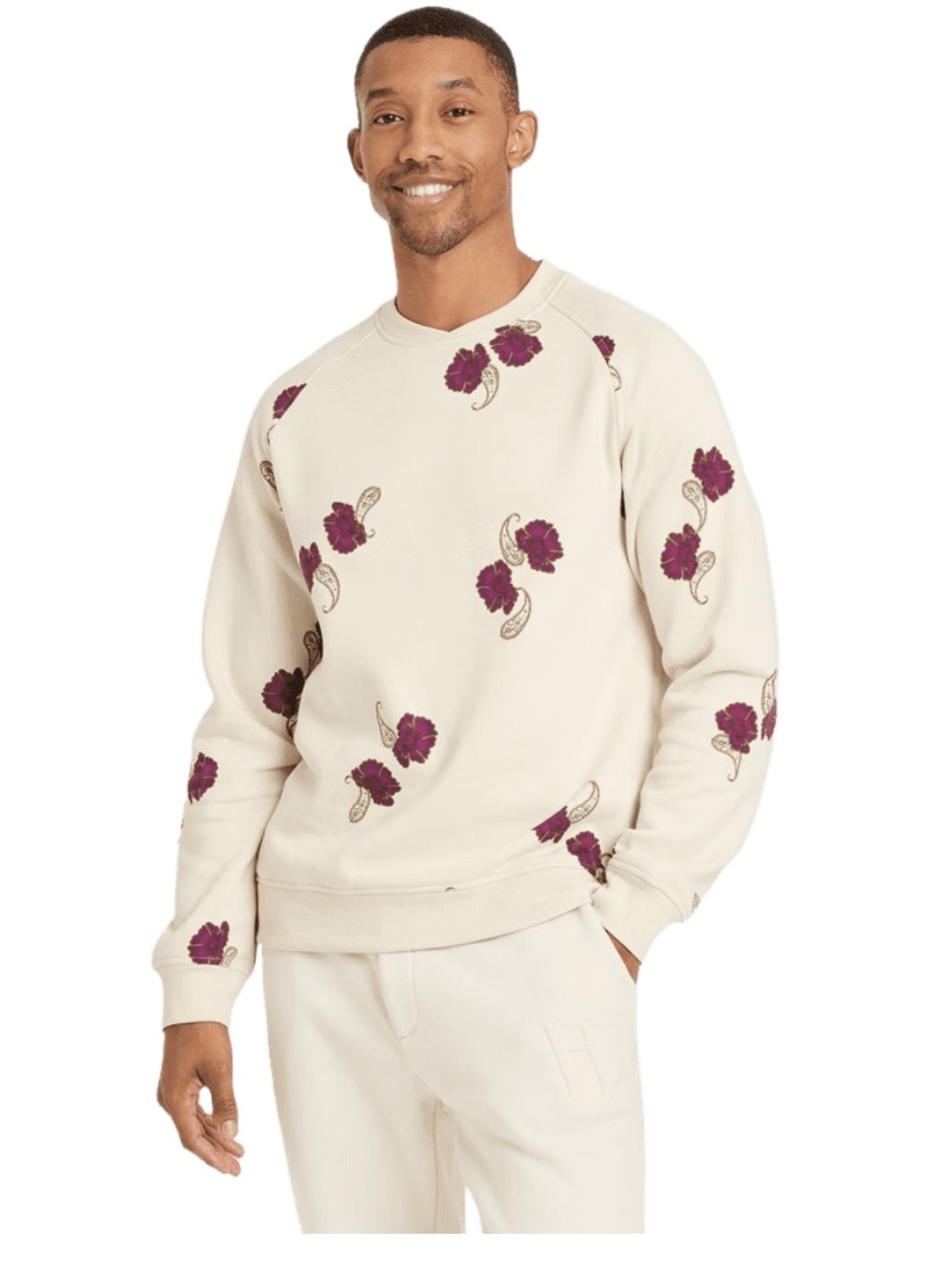 NWT Houston White Birch Light Cream Floral Pullover Size M Men’s